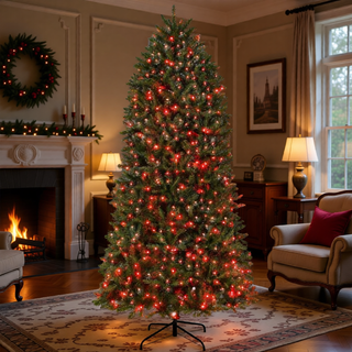 Sunvega Pencil Artificial Xmas Tree with Faux Snow Flocked Full Branch Tips Flame-retardant
