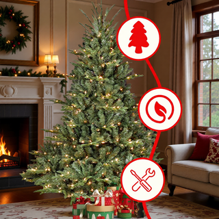 Sunvega 7FT Full-Shape Pre-Lit Christmas Tree with 750 UL Lights and Hinged Structure