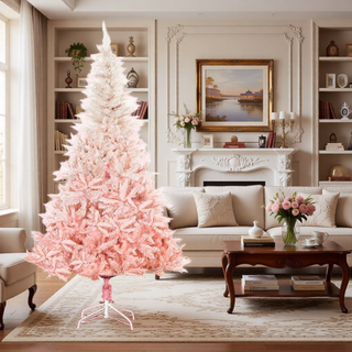 Sunvega Pencil Artificial Xmas Tree with Faux Snow Flocked Full Branch Tips Flame-retardant