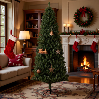 Sunvega Pencil Artificial Xmas Tree with Faux Snow Flocked Full Branch Tips Flame-retardant
