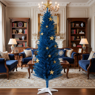 Sunvega Pencil Artificial Xmas Tree with Faux Snow Flocked Full Branch Tips Flame-retardant