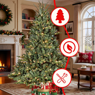 Sunvega 7FT Full-Shape Pre-Lit Christmas Tree with 750 UL Lights and Hinged Structure