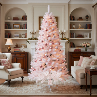 Sunvega Pencil Artificial Xmas Tree with Faux Snow Flocked Full Branch Tips Flame-retardant