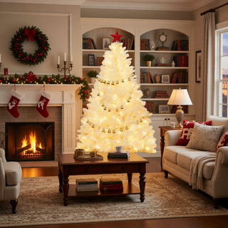 Sunvega Pencil Artificial Xmas Tree with Faux Snow Flocked Full Branch Tips Flame-retardant
