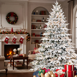 Sunvega 5ft Pre-Lit Flocked Artificial Christmas Tree with 300 Warm White Lights