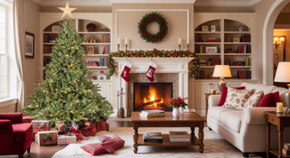 Sunvega 7FT Full-Shape Pre-Lit Christmas Tree with 750 UL Lights and Hinged Structure