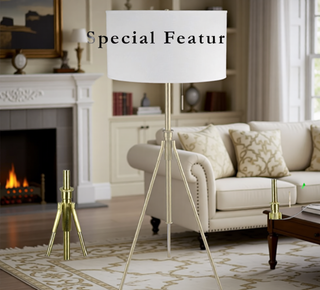 Sunvega Adjustable Tripod Table Lamp with Brushed Nickel Base and Fabric Shade