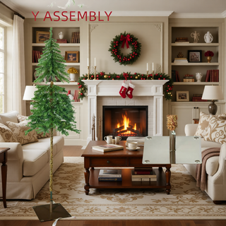 Sunvega Pencil Artificial Xmas Tree with Faux Snow Flocked Full Branch Tips Flame-retardant