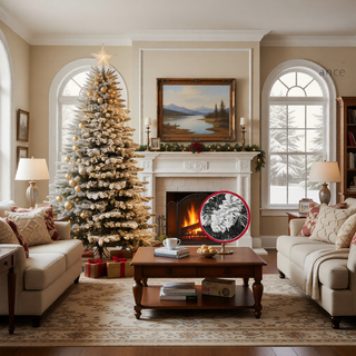 Sunvega Pencil Artificial Xmas Tree with Faux Snow Flocked Full Branch Tips Flame-retardant