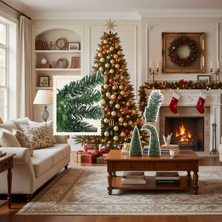 Sunvega Pencil Artificial Xmas Tree with Faux Snow Flocked Full Branch Tips Flame-retardant