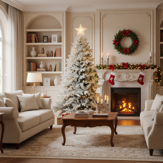 Sunvega Pencil Artificial Xmas Tree with Faux Snow Flocked Full Branch Tips Flame-retardant
