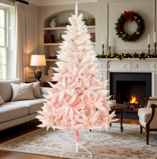 Sunvega Pencil Artificial Xmas Tree with Faux Snow Flocked Full Branch Tips Flame-retardant