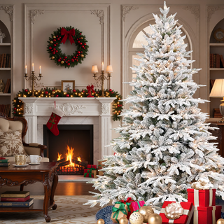 Sunvega 5ft Pre-Lit Flocked Artificial Christmas Tree with 300 Warm White Lights