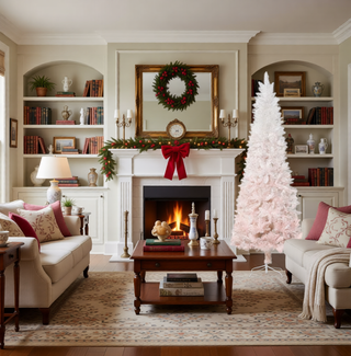 Sunvega Pencil Artificial Xmas Tree with Faux Snow Flocked Full Branch Tips Flame-retardant