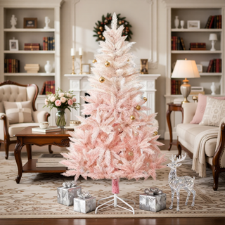 Sunvega Pencil Artificial Xmas Tree with Faux Snow Flocked Full Branch Tips Flame-retardant