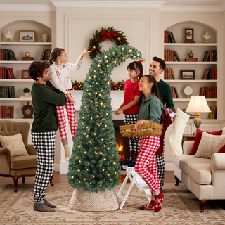 Sunvega Pencil Artificial Xmas Tree with Faux Snow Flocked Full Branch Tips Flame-retardant
