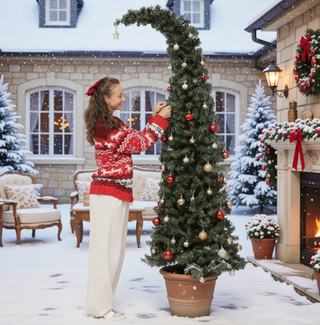 Sunvega Pencil Artificial Xmas Tree with Faux Snow Flocked Full Branch Tips Flame-retardant