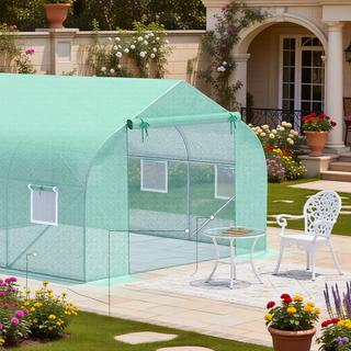 Sunvega Outdoor Walk-in Greenhouse with Roll-up Windows Zippered Door PE Cover Heavy Duty Steel Frame