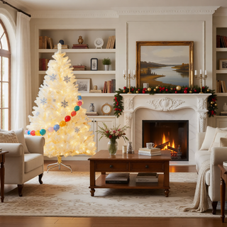 Sunvega Pencil Artificial Xmas Tree with Faux Snow Flocked Full Branch Tips Flame-retardant