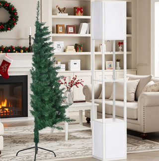 Sunvega Pencil Artificial Xmas Tree with Faux Snow Flocked Full Branch Tips Flame-retardant