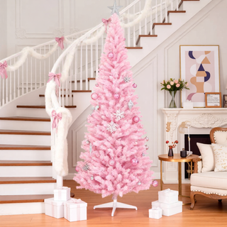 Sunvega Pencil Artificial Xmas Tree with Faux Snow Flocked Full Branch Tips Flame-retardant