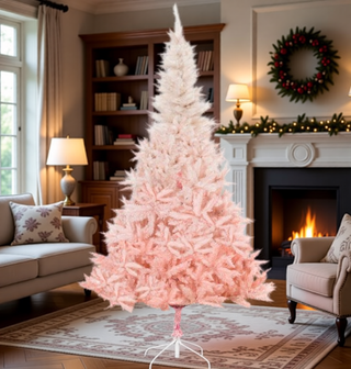 Sunvega Pencil Artificial Xmas Tree with Faux Snow Flocked Full Branch Tips Flame-retardant