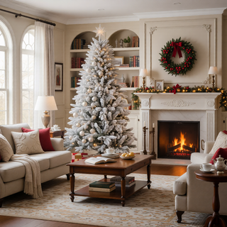 Sunvega Pencil Artificial Xmas Tree with Faux Snow Flocked Full Branch Tips Flame-retardant