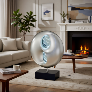 Sunvega Satin Copper Finish Metal Water Dancing Table Lamp with Fabric Shade