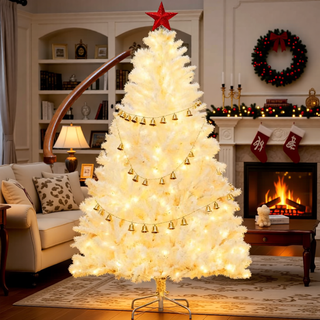 Sunvega Pencil Artificial Xmas Tree with Faux Snow Flocked Full Branch Tips Flame-retardant