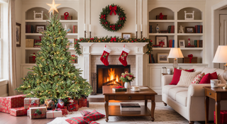 Sunvega 7FT Full-Shape Pre-Lit Christmas Tree with 750 UL Lights and Hinged Structure