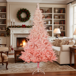 Sunvega Pencil Artificial Xmas Tree with Faux Snow Flocked Full Branch Tips Flame-retardant
