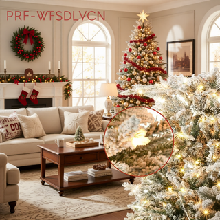 Sunvega Pencil Artificial Xmas Tree with Faux Snow Flocked Full Branch Tips Flame-retardant