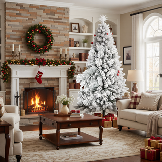 Sunvega Snowy Flocked 7FT Christmas Tree with 450 Warm White LED Lights and 1060 Tips