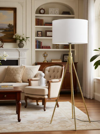 Sunvega Adjustable Tripod Table Lamp with Brushed Nickel Base and Fabric Shade