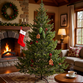 Sunvega Pencil Artificial Xmas Tree with Faux Snow Flocked Full Branch Tips Flame-retardant