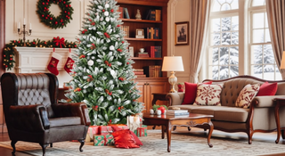 Sunvega Snow-Dusted Christmas Tree with Red Berries Pine Cones for Natural Holiday Decoration