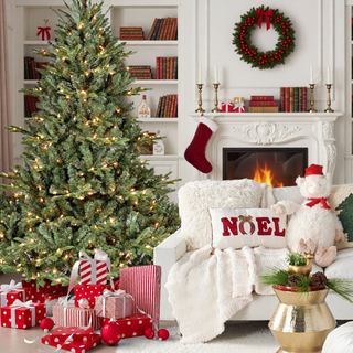 Sunvega 7FT Full-Shape Pre-Lit Christmas Tree with 750 UL Lights and Hinged Structure