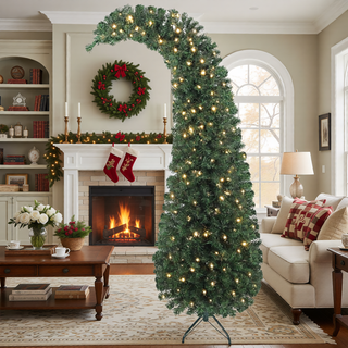 Sunvega Pencil Artificial Xmas Tree with Faux Snow Flocked Full Branch Tips Flame-retardant