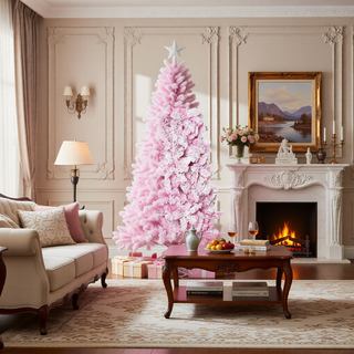 Sunvega Pencil Artificial Xmas Tree with Faux Snow Flocked Full Branch Tips Flame-retardant