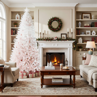 Sunvega Pencil Artificial Xmas Tree with Faux Snow Flocked Full Branch Tips Flame-retardant