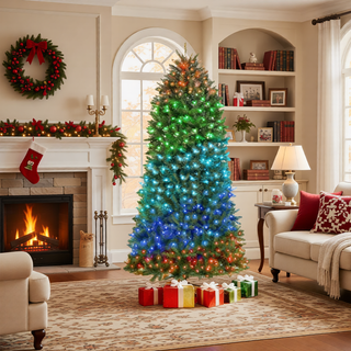 Sunvega Pencil Artificial Xmas Tree with Faux Snow Flocked Full Branch Tips Flame-retardant