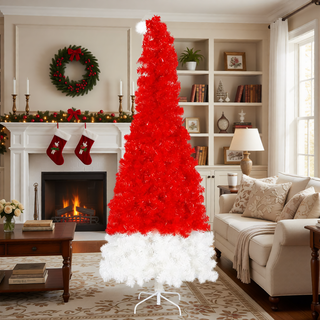 Sunvega 6FT Pre-Lit Artificial Christmas Tree with LED Lights and Curved Top