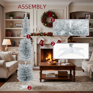 Sunvega Pencil Artificial Xmas Tree with Faux Snow Flocked Full Branch Tips Flame-retardant