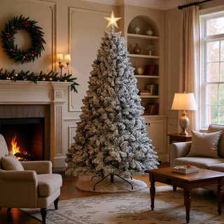Sunvega Snow-Kissed Flocked Christmas Tree with 888 Tips and Pine Cones