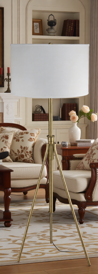 Sunvega Adjustable Tripod Table Lamp with Brushed Nickel Base and Fabric Shade