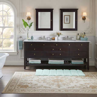 Sunvega Soft Fade Resistant Non Skid Bath Rug with High Low Stripe Design