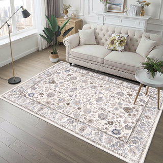 Sunvega Vintage Bohemia Non-slip Washable Area Rug with Flower Design for Living Room