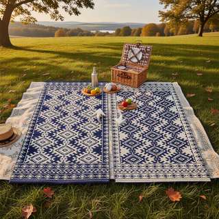 Sunvega Reversible Outdoor Rug with Protective Coating and Strap Stakes for Patio