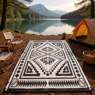 Sunvega Reversible Outdoor Rug with Protective Coating and Strap Stakes for Patio