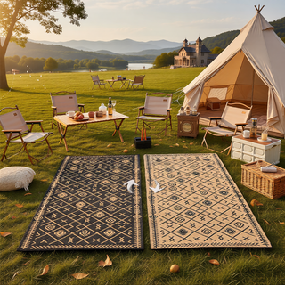 Sunvega Reversible Outdoor Rug with Protective Coating and Strap Stakes for Patio